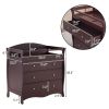 90*58*99cm Three Drawers With Seat Belt Baby Wooden Bed Nursing Table Brown