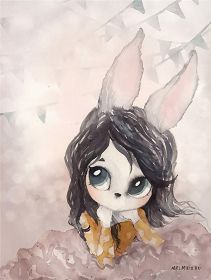 New Nordic Hand Painted Miss Rabbit Children's Room Decorative Painting Core (Option: Drawing core3812-21X30cm)