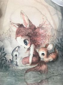 New Nordic Hand Painted Miss Rabbit Children's Room Decorative Painting Core (Option: Drawing core3814-20X25cm)
