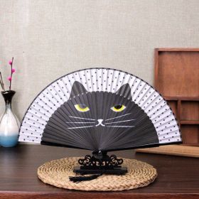 Female Japanese Craft Cat Fan Silk (Color: Black)