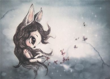 New Nordic Hand Painted Miss Rabbit Children's Room Decorative Painting Core (Option: Drawing core3811-30X40cm)
