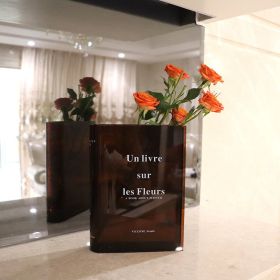 New Products Nordic Book Acrylic Vase Home Decoration Living Room Home Decoration Desktop Decoration (Color: BROWN)