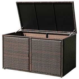 88 Gallon Garden Patio Rattan Storage Container Box (Color: BROWN)