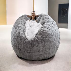 Bag Chair Cover(it was only a Cover; not a Full Bean Bag) Chair Cushion; Big Round Soft Fluffy PV Velvet Sofa Bed Cover; Living Room Furniture; Lazy S (Color: Grey)