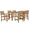 Acacia Wood And Rattan Outdoor Dining Table And Chairs For 6 People, Suitable For Courtyard,Patio, Balcony